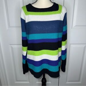 Chaps Women's Striped Sweater Multi Color Blue, Green, White Cotton Blend XL Y2k